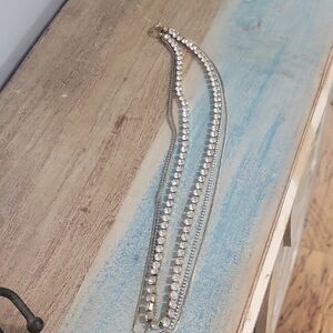 PA Paula Abdul Dazzling 3 strand  Silver and gold tones long Crystal Necklace